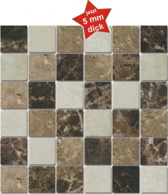 Bild von Marmor Mosaikfliesen Crema Marfil Noce Emperador 4,8x4,8x0,5