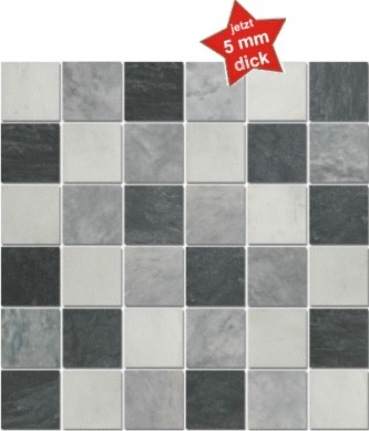 Bild von Marmor Mosaikfliesen Oriental White, Grey Black 4,8x4,8x0,5