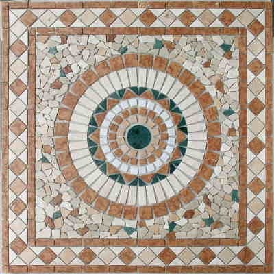 Naturstein Mosaik Rosone aus Travertin Marmor in Braun und Rot im Format von 60 x 60 cm Fliesen