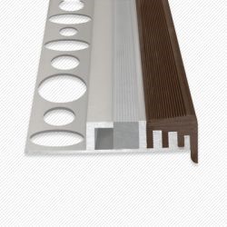 Bild von LED Aluminiumprofil für Treppen mit 1 cm Fliesen. Anti-Rutsch-Profil Braun 